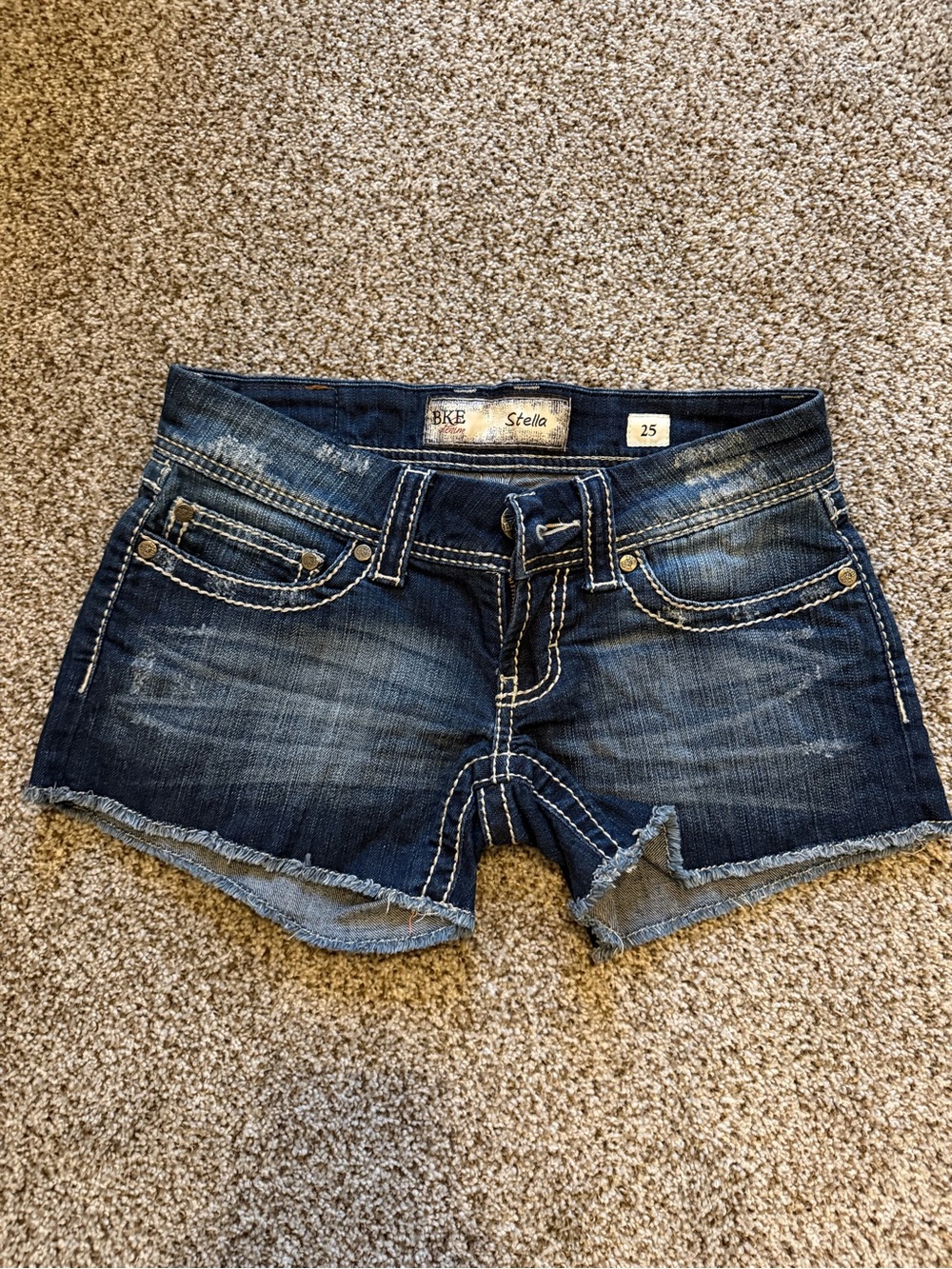 BKE Stella Women's Dark Blue Distressed Denim Shorts